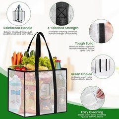Clear Multi-Purpose 4 Pack Reusable Grocery Bags – Handles & Water-Resistant