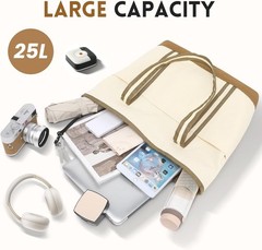 Lar Canvas Tote Bag for Women, Beach Bag with Zipper, Utility Tote Bag