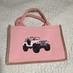 Pink Foldable Canvas Jute Reusable Shopping Bag with Vehicle Print