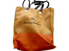 Tommy Bahama shopping bag burlap and burnt orange color 14 x 15 x 3.5