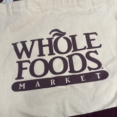 Vtg NEW Whole Foods Market Canvas Shopping Bag Tote Made in USA Maroon Natural