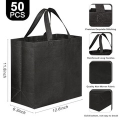 Reusable Black Tote Bags – Reinforced Handles, Non-Woven Bulk Shopping Bags