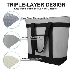 Large Capacity Cooler Bag for Food Delivery Grey Insulated Tote for Travel