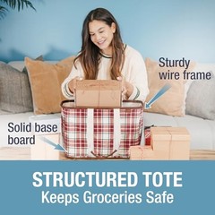 CLEVERMADE COLLAPSIBLE LUXE TOTE – REUSABLE GROCERY TOTE RED CHECKER