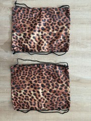 (2) VANS Leopard Print Mesh Backpack Nylon Drawstring 16x12x16 Brown/Black