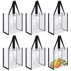 6 Pack 12 x 12 x 6 Inch Clear Tote Bags PVC Plastic Tote Bag With Handles Bul…