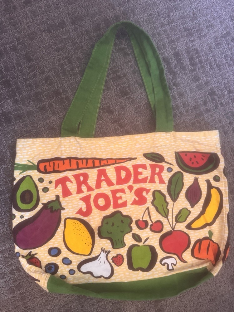 1 TRADER JOES Colorful Fruit Vegetable Reusable Bag Canvas Cloth Tote