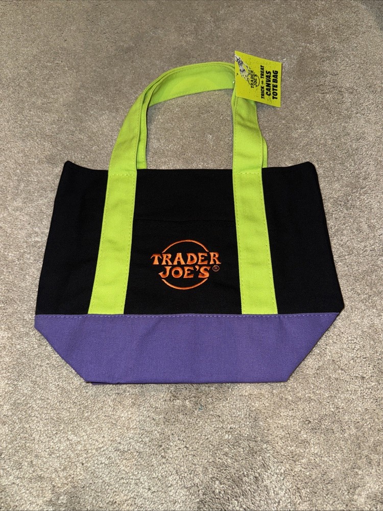 Trader Joe’s Mini Reusable Tote Bag Black Green Purple