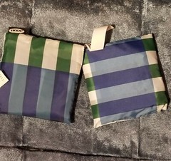 2 IKEA Skynke Reusable Shopping Bags double handles folding pouch blue/grn/white