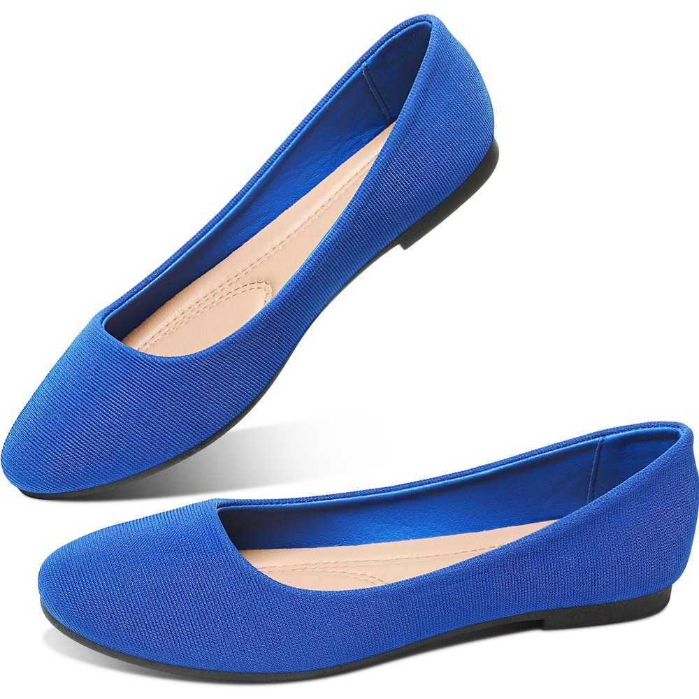 Obtaom Womens Textile Round Toe Ballet Flats Memory Foam Classic 7, Blue