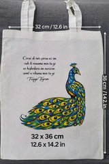 Peacock Design Canvas Tote Bag Reusable Shopping Bag 32x36cm Animal Print