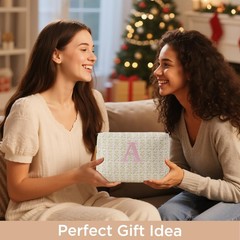 HBselect Initial Quilted Makeup Bag, Pink Cosmetic Travel Medium Pinkflower
