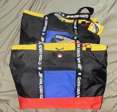 Two Pokémon All-in Tote Reusable Shopping Bag Black Yellow Red Blue 20x14x5