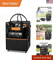 Lightweight 75L Zippered Grocery Cart with 4 Swivel Wheels for Easy Transport