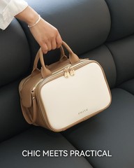 Prite Travel Makeup Bag Women’s Large Capacity Waterproof Medium, Beige Brown