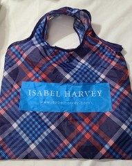 Isabel Harvey Reusable Shopping Bag Sz 16″x13.5″ Blue Purple Plaid Foldable Tote