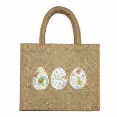 Easter Egg Embroidery Multipurpose Lightweight Jute Tote Bag 10.5″ x 9″ x 3″