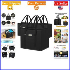 3Pk Black Reusable Foldable Grocery Bags with Reinforced Bottom & Handles