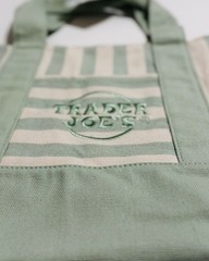 Authentic Trader Joes Mini Pastel Green Stripe Canvas Tote Bag Limited Edition