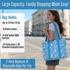 2 Pack Reusable Large Grocery Bags With Zipper Spring Breeze Waterproof