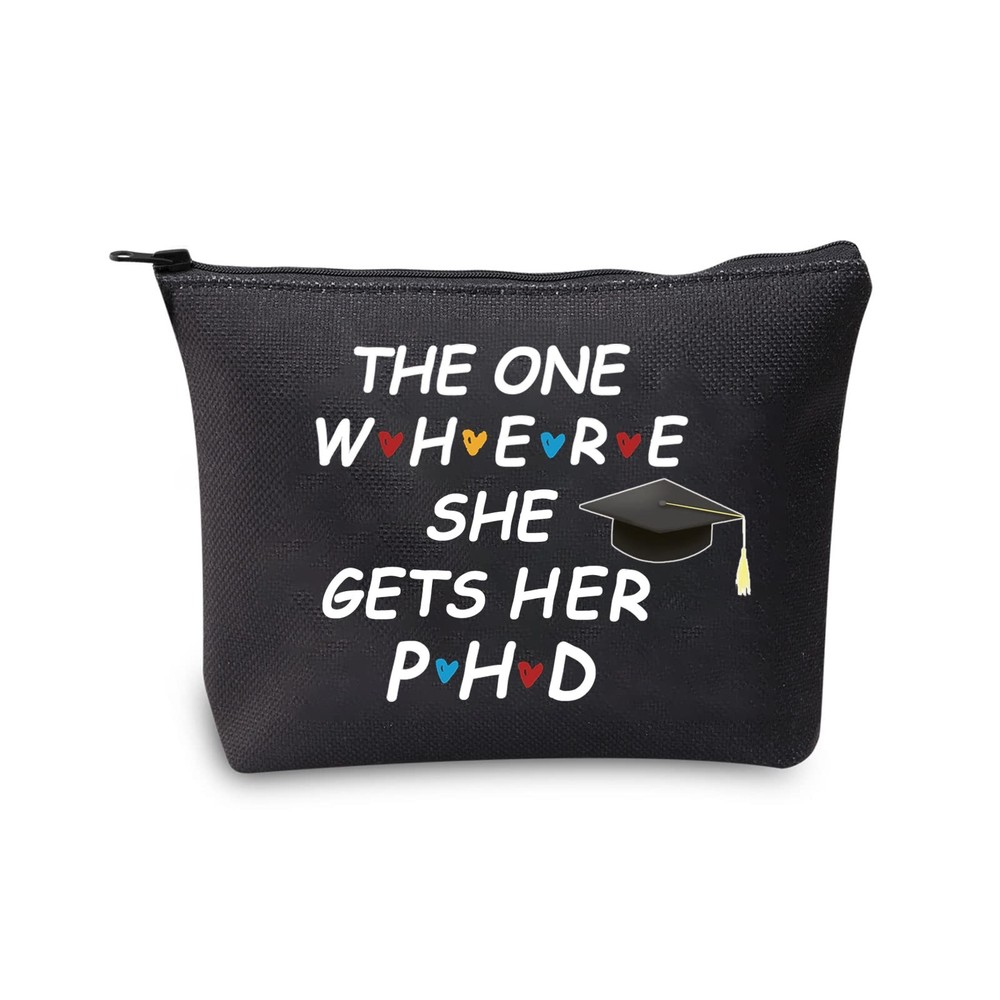 MBMSO Phd Graduation Gifts Makeup Bag the one Where She medium, PHD bag black