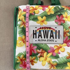 HAWAIIAN PLUMERIA WHITE LICENSE PLATE REUSABLE SHOPPING BAG BEACH BAG