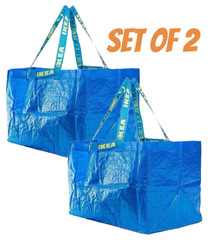 IKEA FRAKTA Blue LARGE Shopping Laundry Set of 2 Storage Tote Bag ~ 19 gallon ~