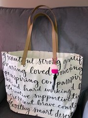 Canvas Cotton Pink Pom-Pom 15″ Tote Reusable Gift Bag Black Inspiring Words Kind