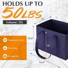 Reusable Grocery Box Bags Heavy Duty Washable Shopping Tote Bag, Long handles…
