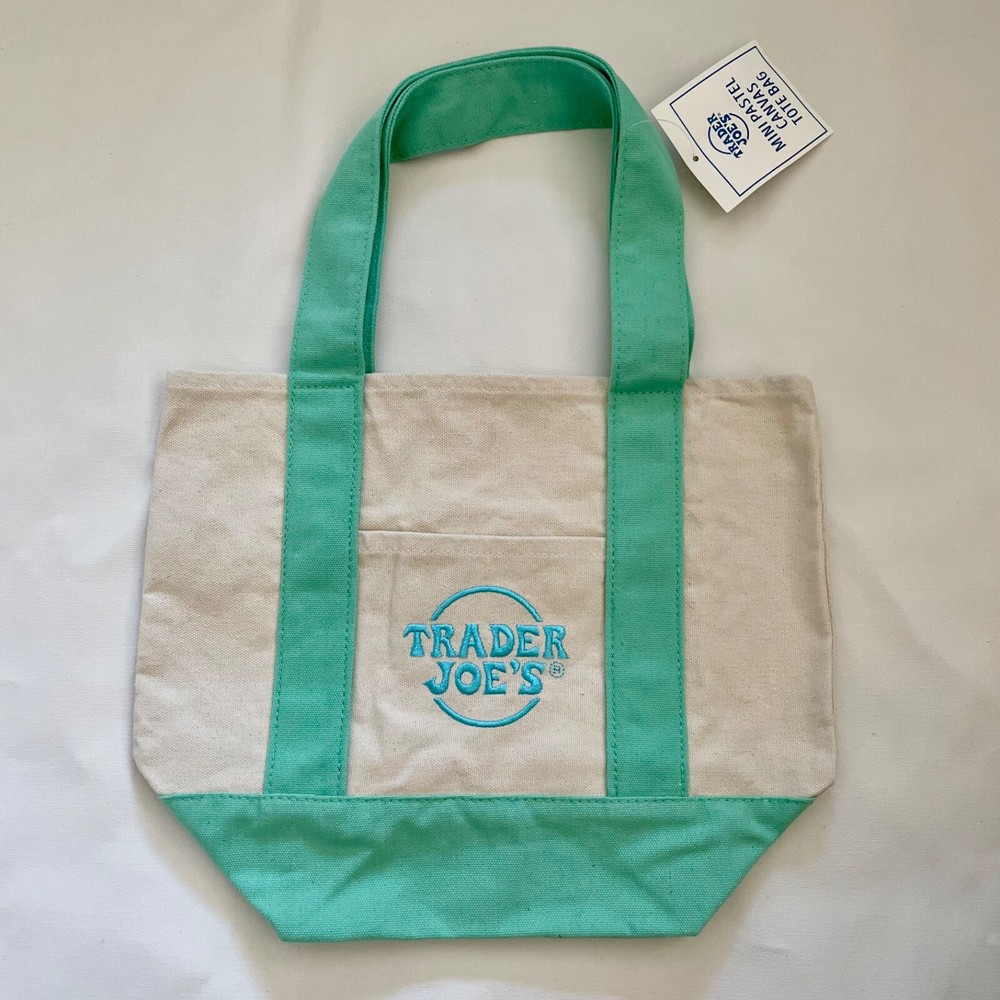 Trader Joe’s Mini Pastel Canvas Tote Bag Mint Green Limited Edition New With Tag