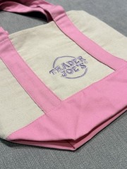 Spring 2026 Trader Joe’s Mini Pastel Canvas Reusable Tote Bag Pink Color Block