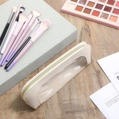 Clear Makeup Bag PU Leather Mini Pouch Transparent Portable White