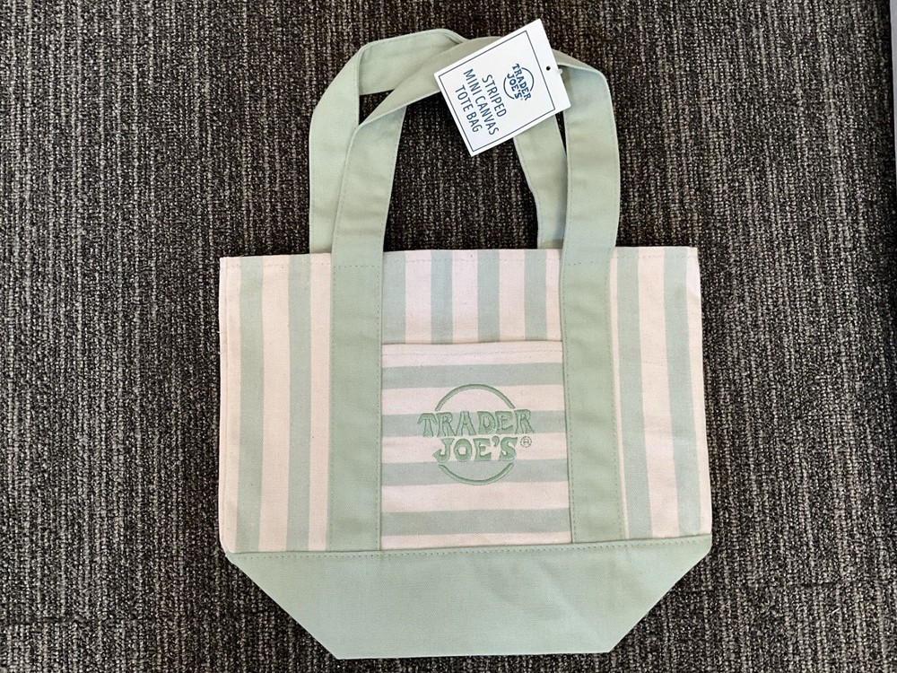 Trader Joe’s Stripped Mini Canvas Tote Bag 10.5″x13″ Green/White