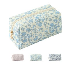 Szcxyy Makeup Bag Toiletry Quilted Travel Floral Blue flowers