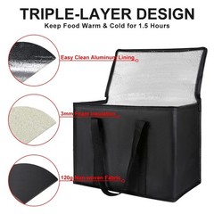 1-Pack Insulated Reusable Grocery Bags, X-Large Insulated Food Delivery Bag f…