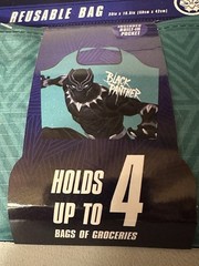 (4) Marvel Black Panther Wakanda Forever Reusable Bag Holds 4 Bags Groceries