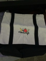 White Reusable Shopping Bag Tote “#teacherlife” Embroidered