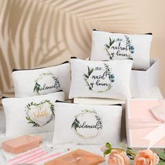 8 Pcs Bridesmaid Makeup Bag Matron of Honor Gifts Bridal Leaves Pattern