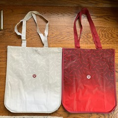 2 Lululemon Large Reusable Shopping Bag 2022 Edition Red & Pale Gray New
