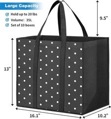 10 Pack Reusable Grocery Bags 35L Large Waterproof Heavy Duty Tote Shopping Set
