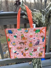 TJ MAXX~Cats w/Scarf Hat~Winter Kitty Holiday Reusable Pink Shopping Bag~EcoTote