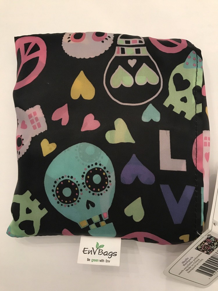NWT EnV Bags SUGAR SKULLS Drawstring Backpack Reusable Grocery Bag Beach Bag
