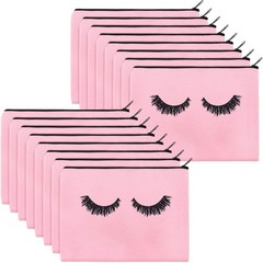 Frienda 18 Pieces Eyelash Cosmetic Bags Canvas Lash Medium (18 Count), Pink