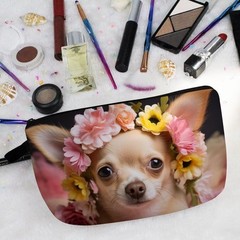 Livel lhood Floral Chihuahua Makeup Bag Cute Small Organizer 02
