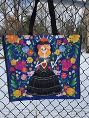 Reusable Day of the Dead Skeleton Floral Plastic Shopping Bag Foldable Multicol…
