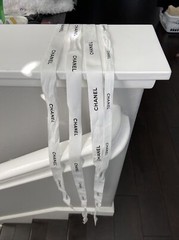 CHANEL WHITE RIBBON WITH BLACK LETTERING VARIOUS SIZES & LENGTHS