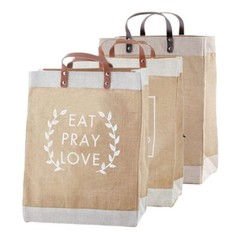 Burlap Tote Bags for Bridesmaids | Leather Handle Jute Carry Bag
