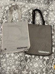 2 New Lululemon Large Reusable Shopper Tote Bag Limited Edition Ivory And Brown