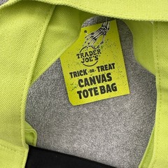 Trader Joes Trick or Treat Canvas Tote Bag Black Lime Green Purple Halloween NWT