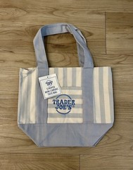 Trader Joe’s Blue & White Striped Canvas Reusable Tote Bag Small 13x9x5″